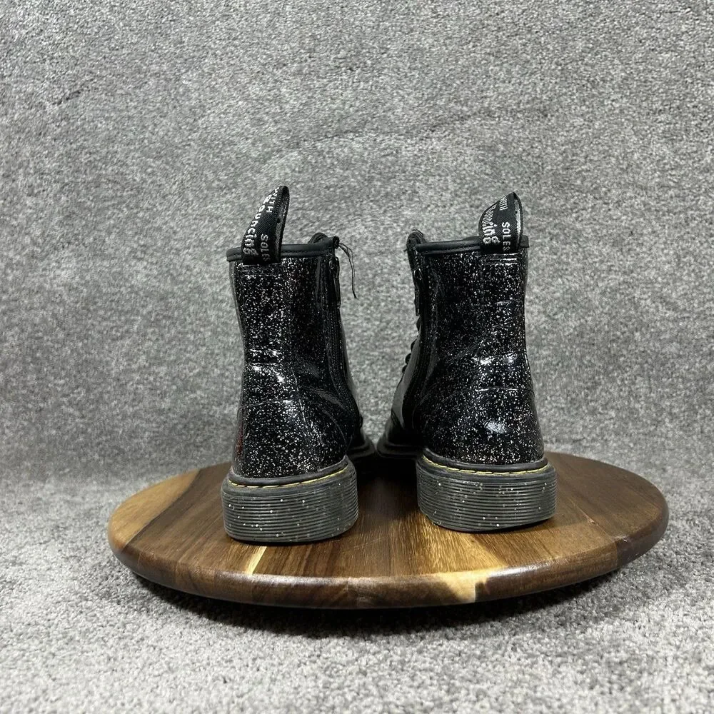 Dr Martens 1460 J Youth Sz 5 Cosmic Glitter Black Leather Zip Lace Up Boots Used
